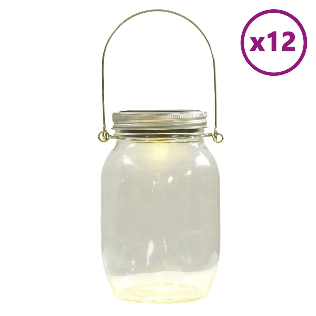 Lot de 12 Lampes solaires en verre blanc chaud étanches pour terrasse