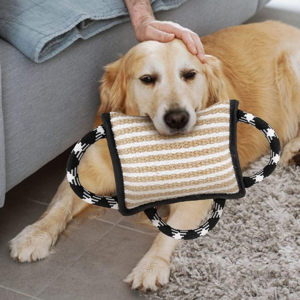 Hundejute-Trainingskissen - Welpenschlepper-Spielzeug mit 3 Griffen für mittelgroße bis große Hunde - interaktives Spielen und Gehorsamkeitstrai...