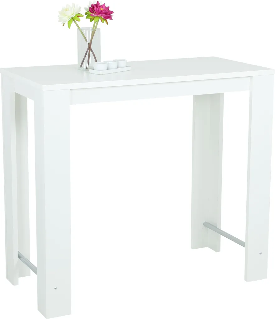 Table haute de bar pour cuisine et salon Frieda blanche 120x58x108 cm