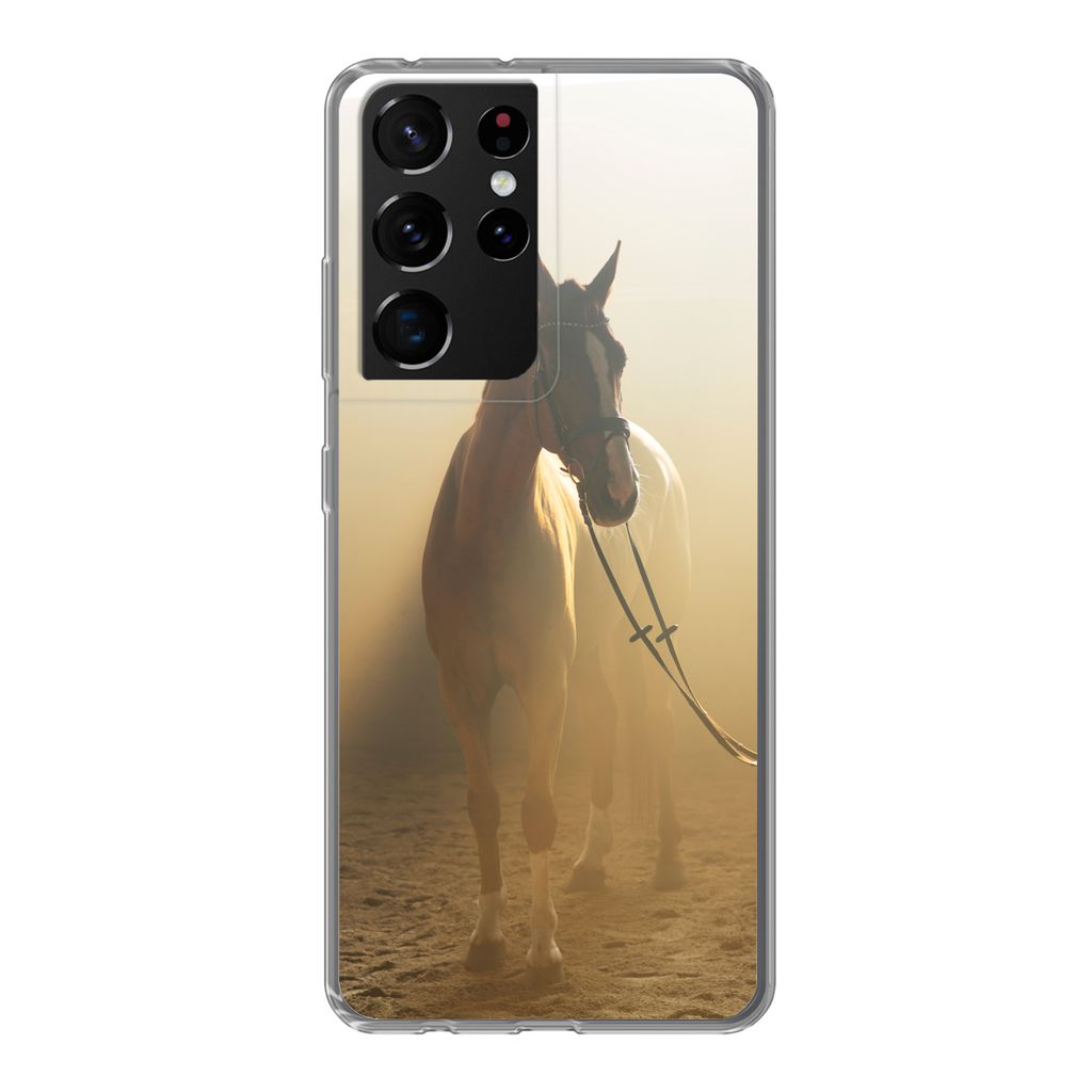 MuchoWow Handyhülle Schutzhülle Hülle für Samsung Galaxy S21 Ultra Pferd - Licht - Sand Silikon Softcase Handy Hülle - Mobiltelefon
