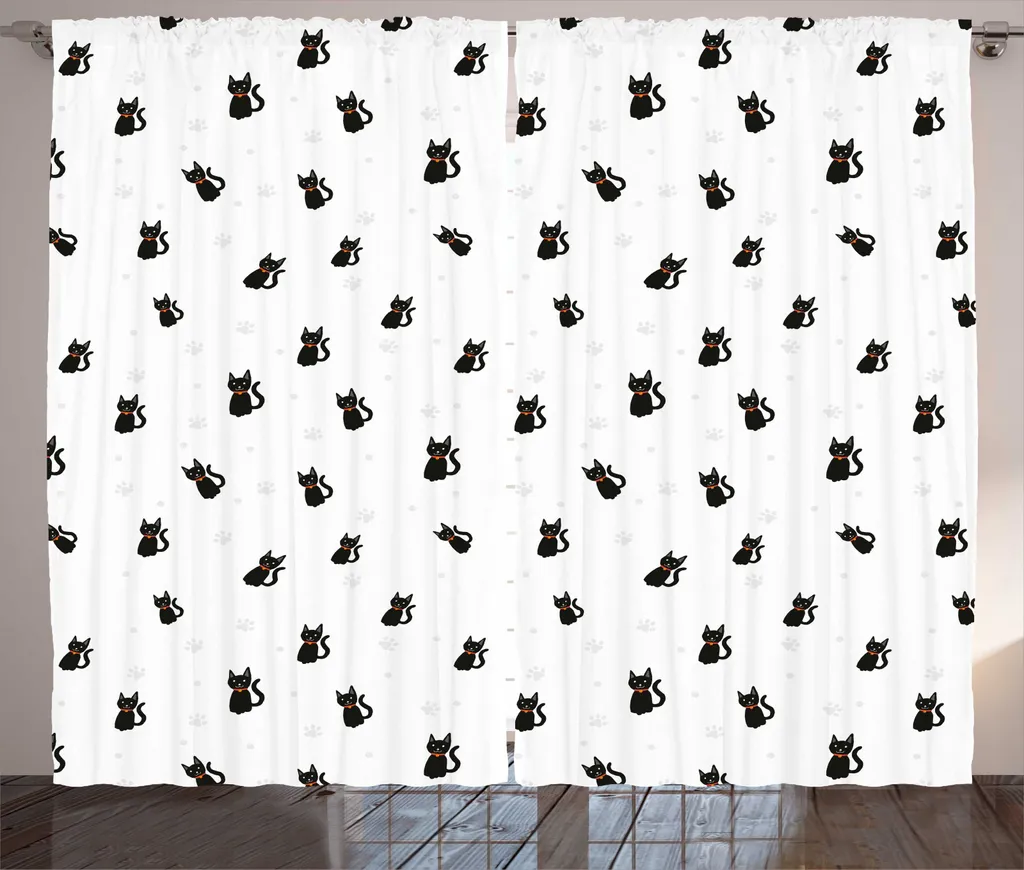Grand Rideau de Séjour avec Motifs Chat pour Ambiance Rustique Noir