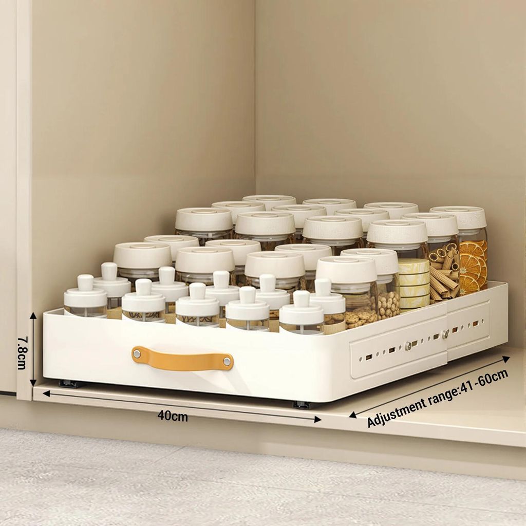 Ausziehbarer Küchenschrank Organizer 40 cm - Schubladenkorb - Verstellbare Breite - Stahlgitter - Mit Griff - Für Spüle, Bad, Vorratskammer