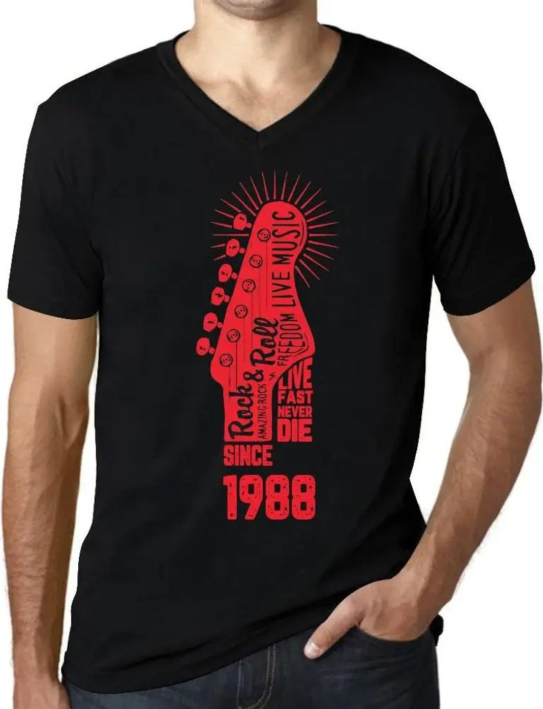 Herren Grafik T-Shirt V-Ausschnitt Lebe schnell stirb nie Gitarre und Rock & Roll seit 1988 – Live Fast, Never Die Guitar and Rock & Roll Since 1988
