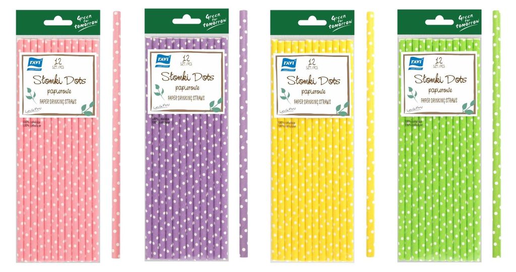 Bodkované papierové slamky, 12 kusov, rôzne farby Obrázok produktu 