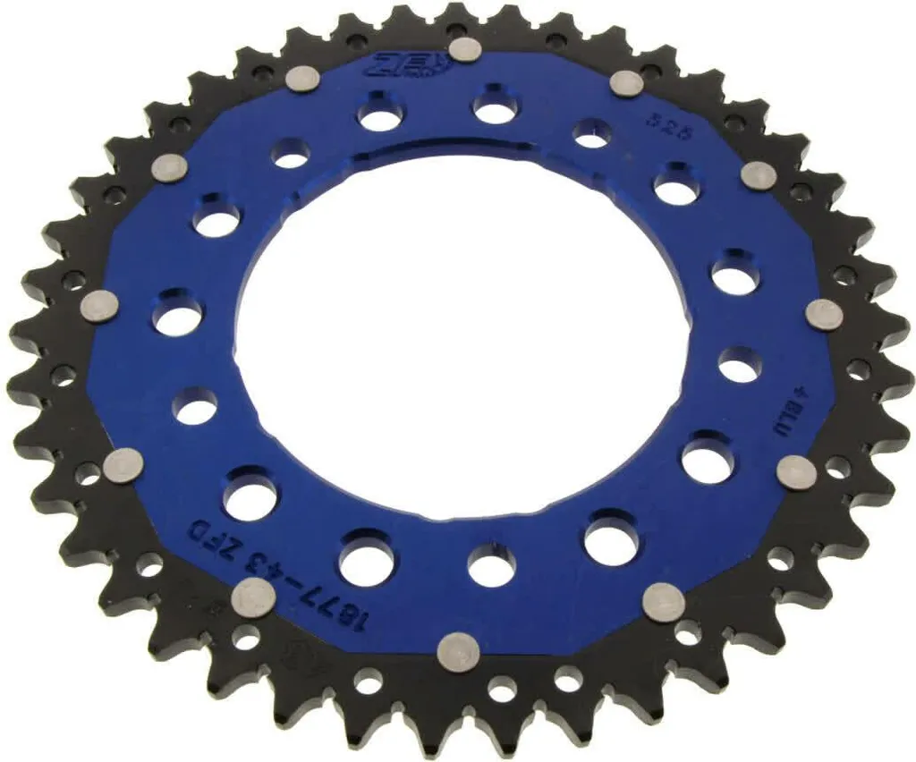 Pignon ZF 43 dents pas 525 bleu et noir bicolore pour moto Yamaha