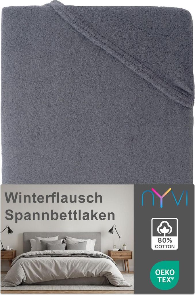 NYVI Spannbettlaken DreamScience Winterflausch 180x200 - 200x200 cm anthrazit für Matratzen bis 22 cm Höhe - Wärmendes & Kuschelweiches Winter B...