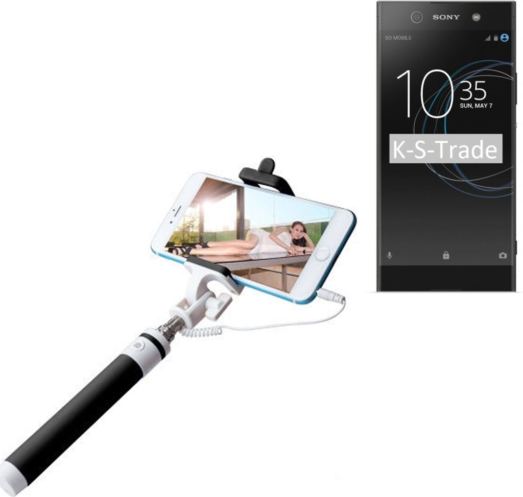 K-S-Trade Selfie Stick kompatibel mit Sony Xperia XA1 Ultra Selfiestick kabelgebunden Monopod mit Kabel Stab Stange Selfportrait Handheldstick