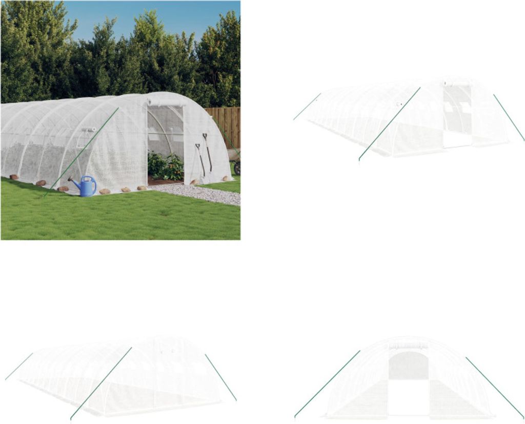 vidaXL Gewächshaus mit Stahlrahmen Weiß 48 m² 12x4x2 m - Gewächshaus - Gewächshäuser - Polytunnel - Begehbares Gewächshaus