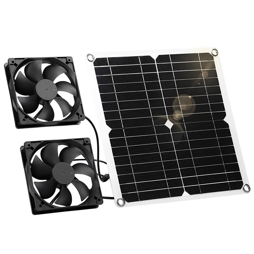Solar Ventilator 12W mit Doppel Lüfter, Solar Lüfter Set Produktbild 