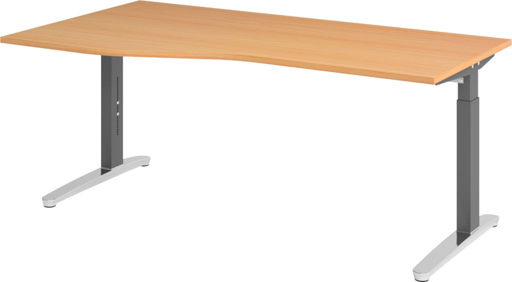 bümö Schreibtisch Serie-XB - Nachbildung: Buche, Größe: 180 x 100 cm, Gestell: Graphit/Alu poliert