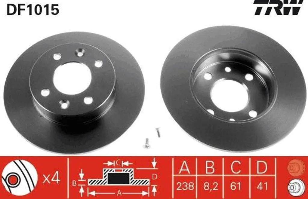 Disque de frein TRW DF1015 OE 7701716947 pour Renault Clio et Twingo
