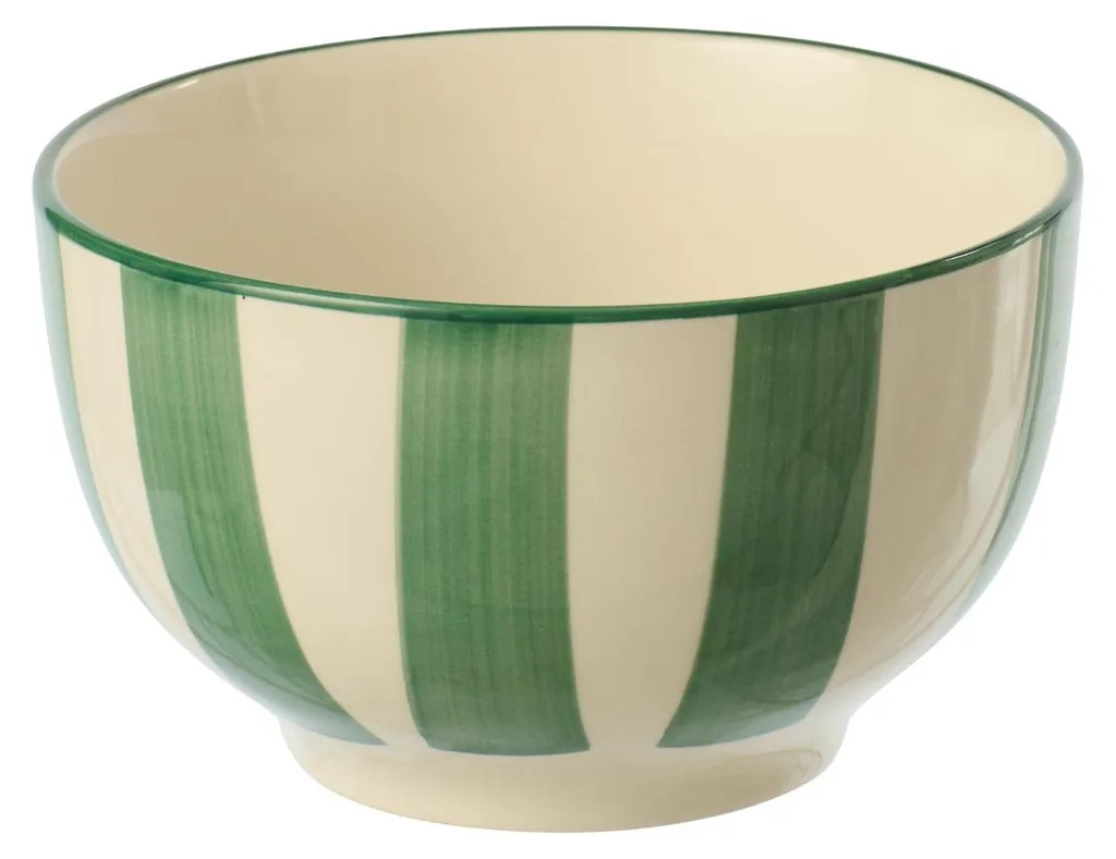 Bol en grès artisanal rayé vert et blanc - Design graphique J-Line