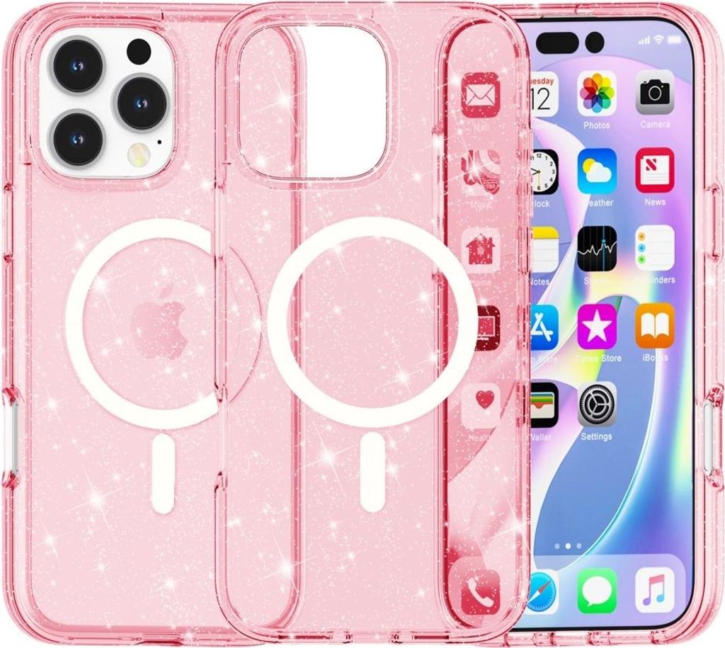 iPhone 16 Pro Hülle - Coverup Glitter TPU Back Cover - MagSafe Compatible - Rosa