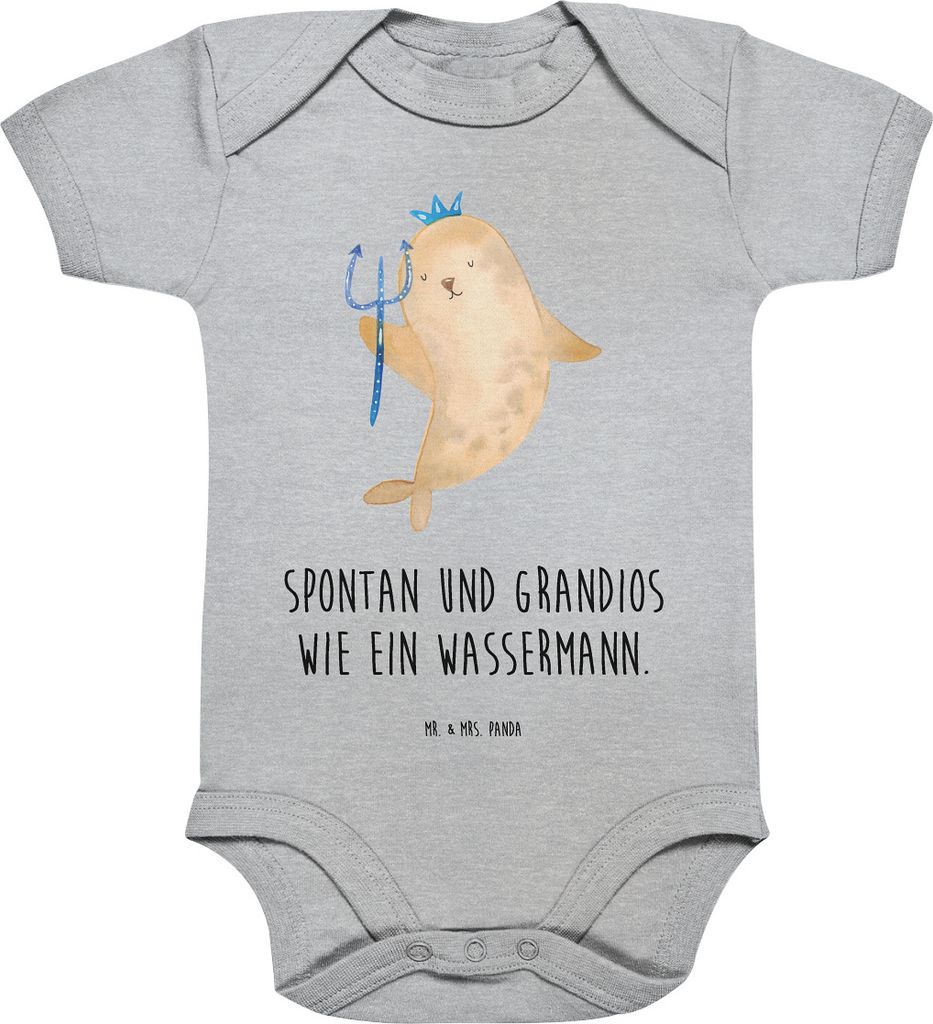 Mr. & Mrs. Panda Strampler Baby Sternzeichen Wassermann 12. - 18. Monat - Heather Grey - Geschenk, Babybody, Einteiler, Geburtstag Januar, Meermann...
