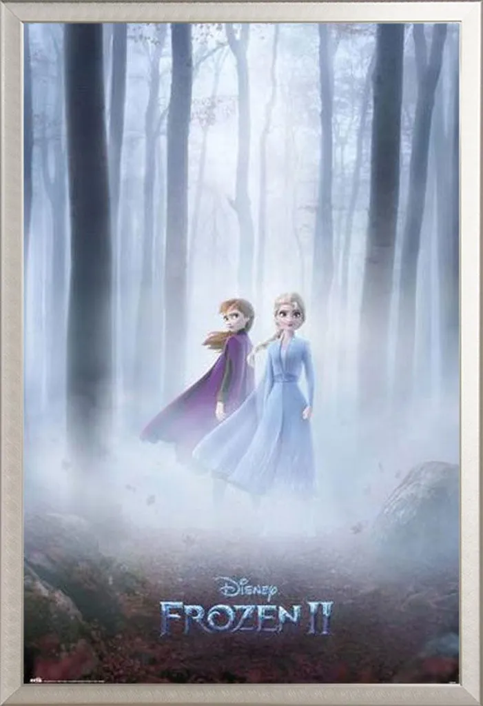 Affiche Frozen 2 sous vitre acrylique et cadre Shinsuke argenté maxi