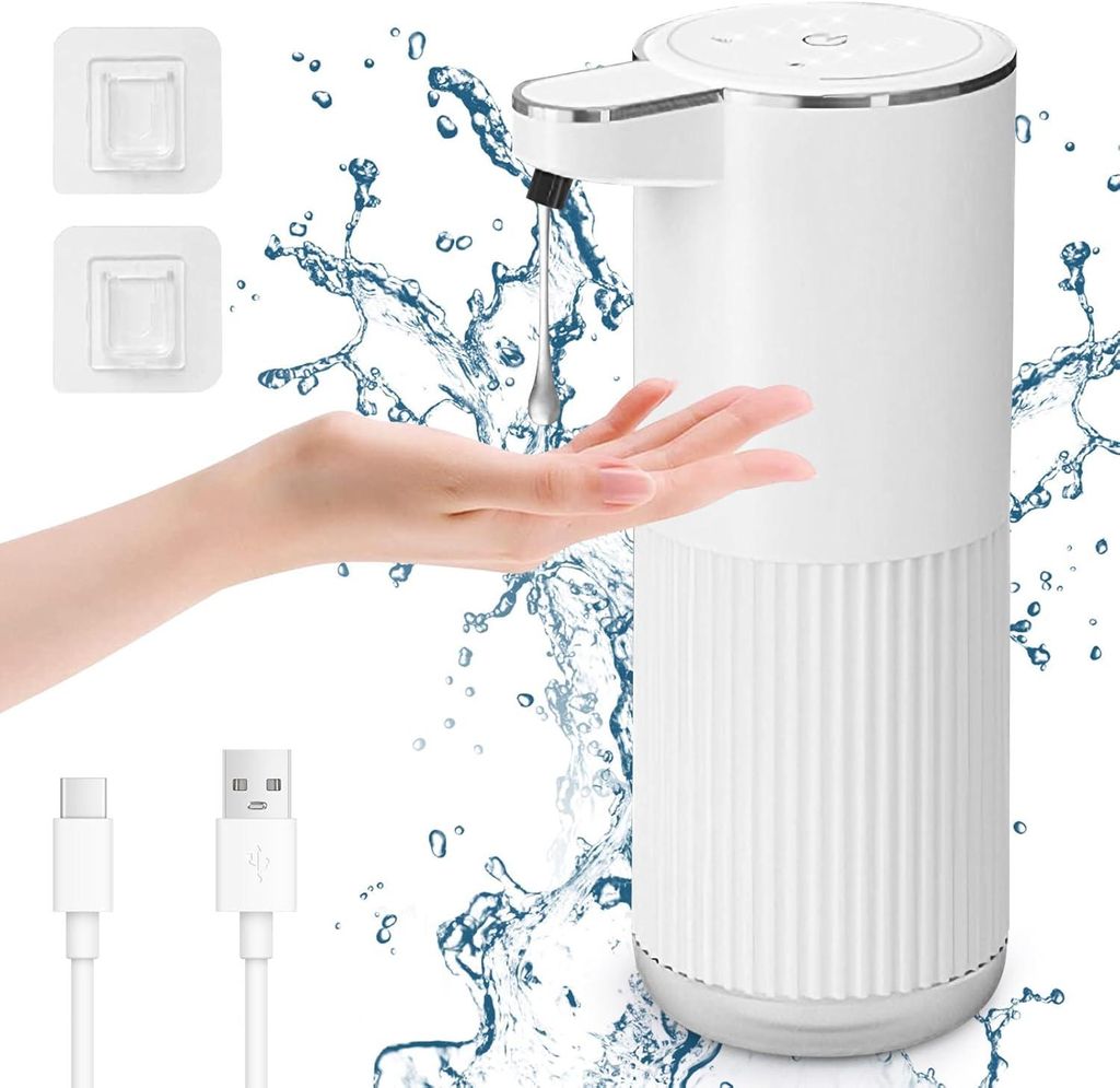 Automatisch Seifenspender, 400ml Elektrischer Seifenspender mit Sensor, 4-Stufig Einstellbar, Wandmontage für Küche, Bad, Weiß