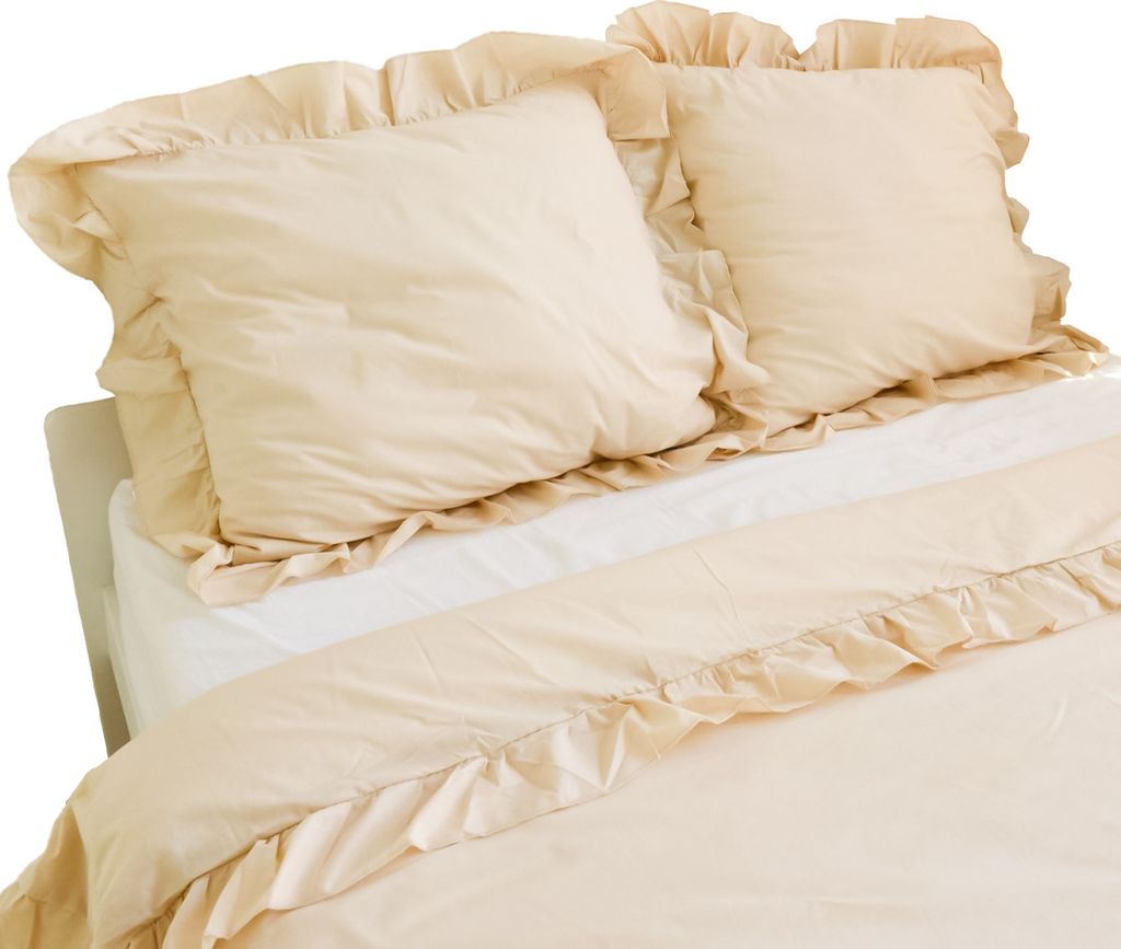Baumwolle Bettwäsche Mit Rüschen Set Schlafzimmer Bettdeckenbezug 160X200 Cm + 2 Kissenbezüge 70X80 Cm Beige
