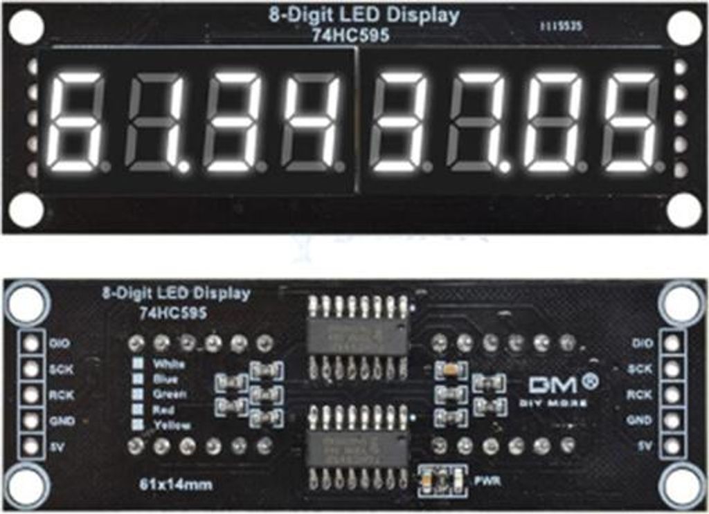 LED-Segmentanzeige, 8 Stellen, 74HC595, 0,36" - 5 Farben Farbe: Weiß