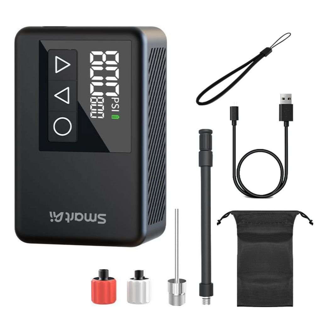 Kabelloser Elektrische Luftpumpe, Tragbare Akku Fahrradpumpe mit alle ventile, LED-Licht, Wiederaufladbare Reifenpumpe für Fahrrad, E-Bike, Auto, ...