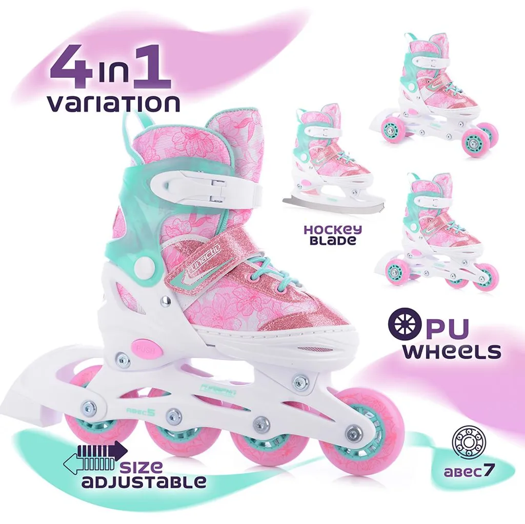Tempish Patins à roulettes TRILO 4 en 1 Fille - Pointure réglable 26-29