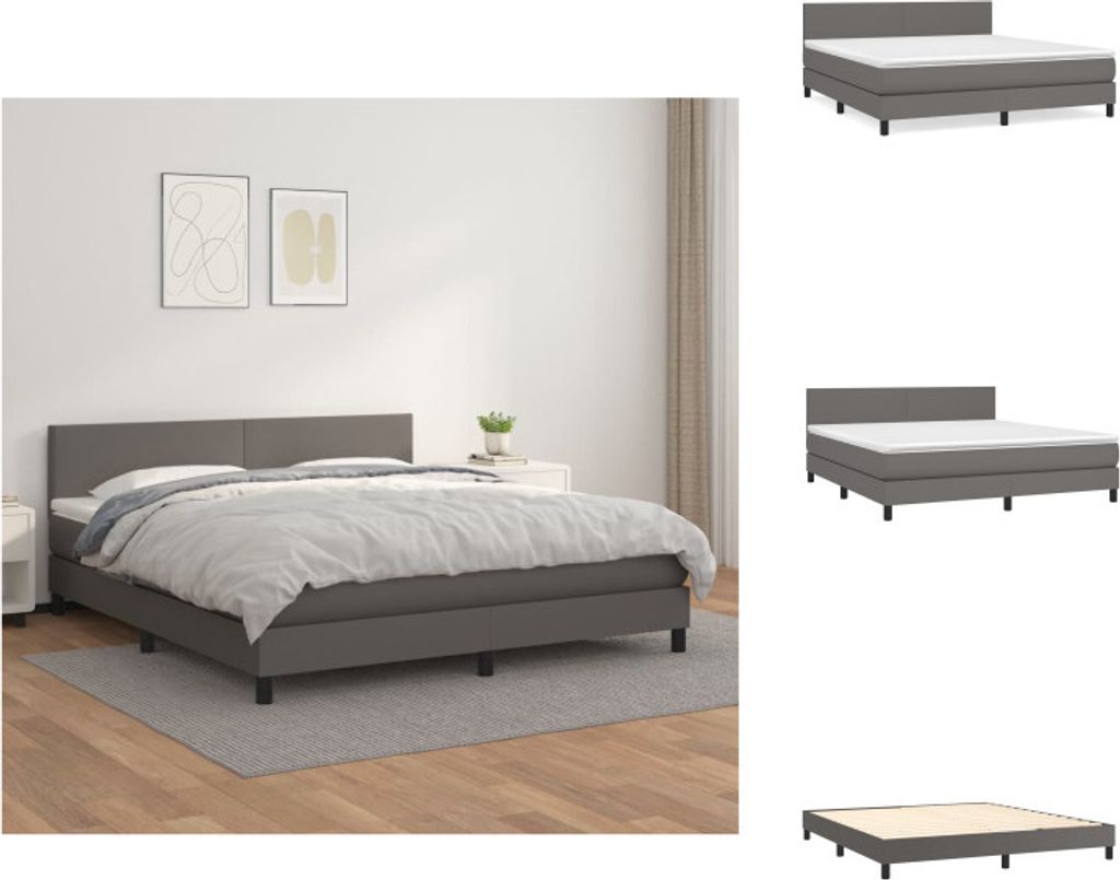 vidaXL Boxspringbett mit Matratze Grau 160x200 cm Kunstleder - Betten & Bettgestelle