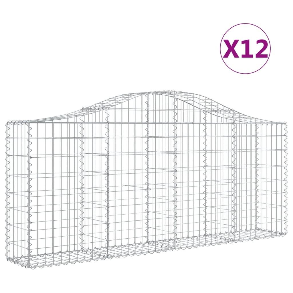 vidaXL Gabionen mit Hochbogen 12 Stk. 200x30x80/100cm Verzinktes Eisen