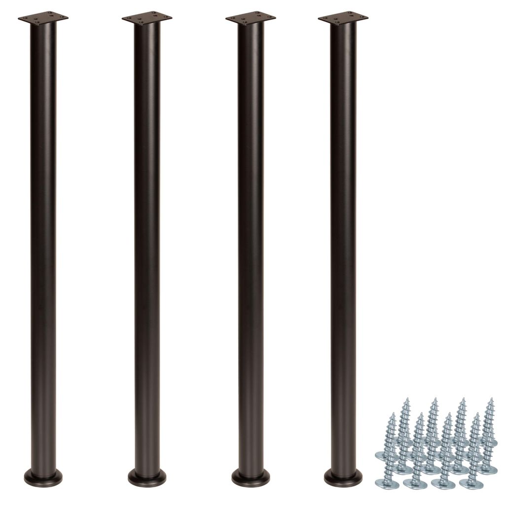 4er Set höhenverstellbare Möbelbeine 72–102 cm, Metall Schwarz Matt, gerade Möbelfüße inkl. Schraubenset