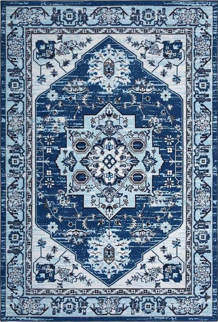 Tapis Bleu Lavable 120x170cm avec Finition Antidérapante Haute Qualité
