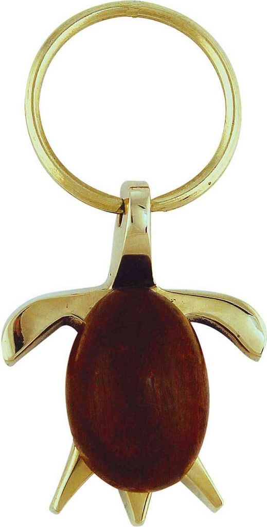 Schlüsselanhänger Schildkröte aus Messing und Holz Produktbild 