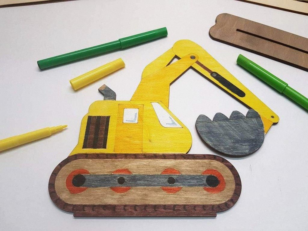 Ausmal Set 03 - Bagger Fahrzeuge - 5 Stück aus Holz