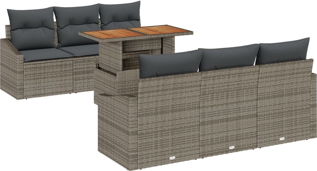 Möbel 7-teiliges Garten Sofa Set mit Kissen Grau Poly Rattan - Gartensofas 3358519