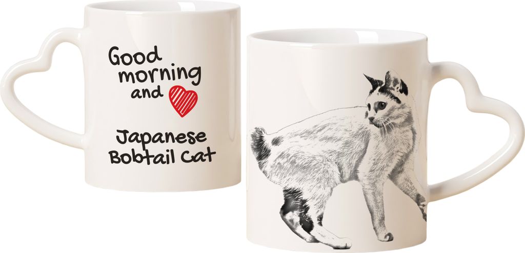 Japanische Bobtail Tasse mit Katze, entzückende Tasse mit herzförmigem Henkel, universelles Geschenk der Marke Art-Dog