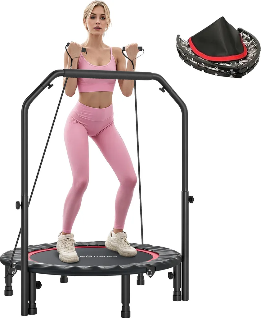 Rebondisseur fitness pliable rouge 102 cm pour cardio et jambes acier