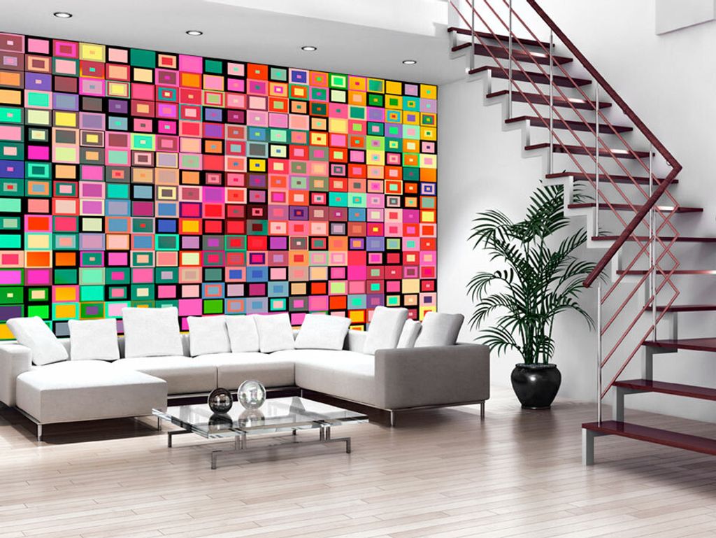 Vlies Fototapete 350x256 cm Tapeten Wandtapete XXL Quadrate bunt geometrisch a-B-0017-a-a