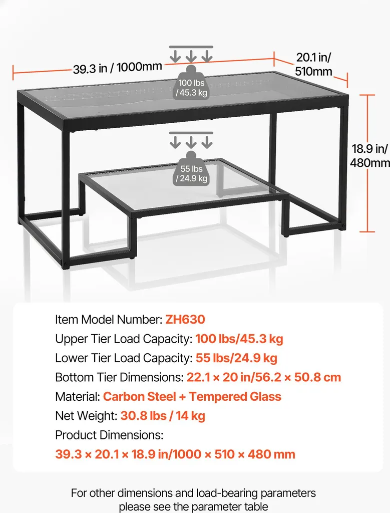Table Basse Design avec Éclairage LED et Double Plateau Verre Noir - 3