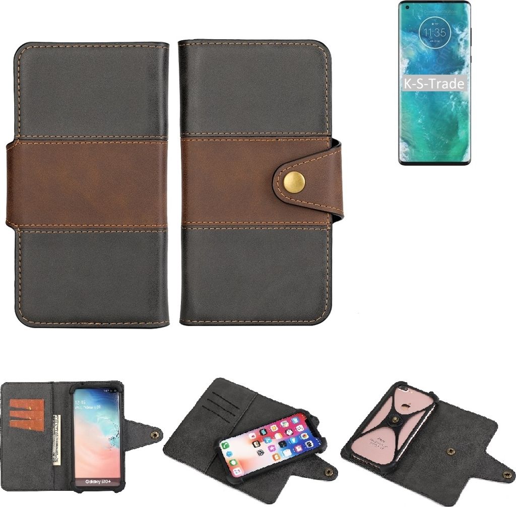 K-S-Trade Handyhülle Schutzhülle Hülle Bookstyle Wallet-Case kompatibel mit Motorola Edge+ Bumper Rundumschutz schwarz-braun 1x