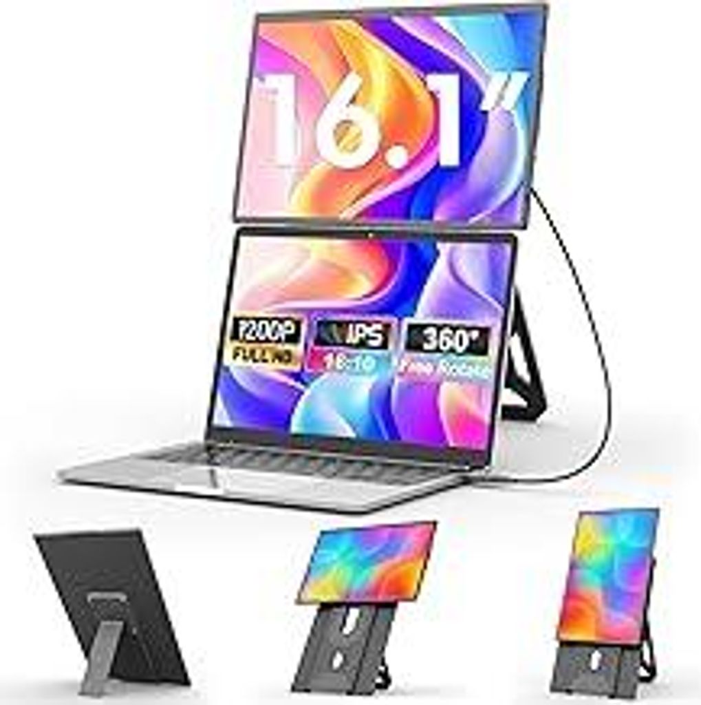domyfan 16,1 Laptop Bildschirm Erweiterung FHD 1200P, Tragbarer Zweitbildschirm mit 360° Magnetständer, Portable Monitor für 13-17,3 Laptops, Pl...