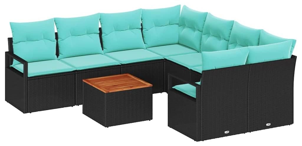 vidaXL Gartensofa-set mit Kissen 9 pcs Schwarz Poly-Rattan