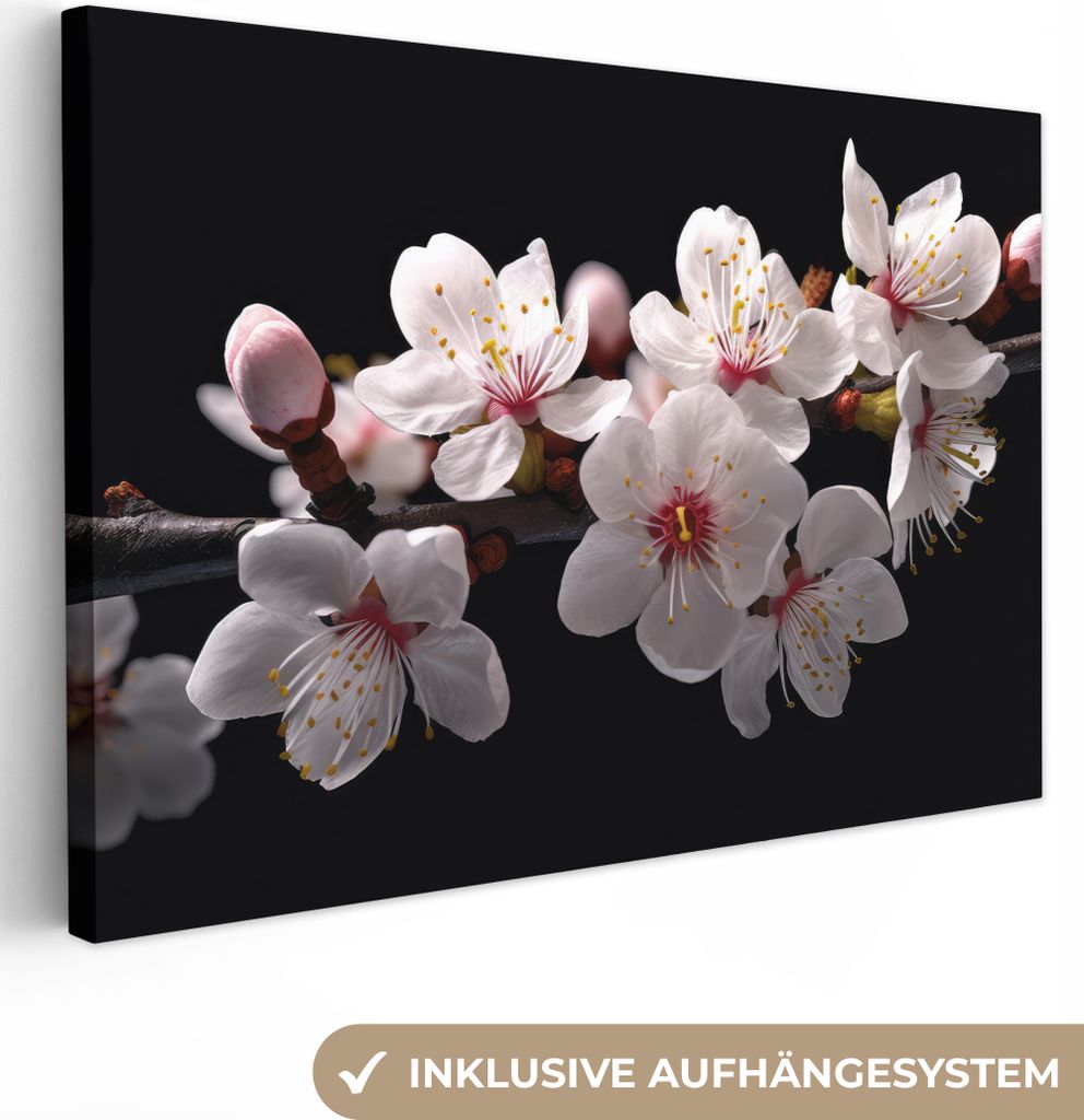 OneMillionCanvasses - Leinwandbilder - 140x90 cm, Sakura - Blumen - Blütenzweige - Botanisch - Weiß, Wandbilder Kunstdruck Wanddekoration - Fot...