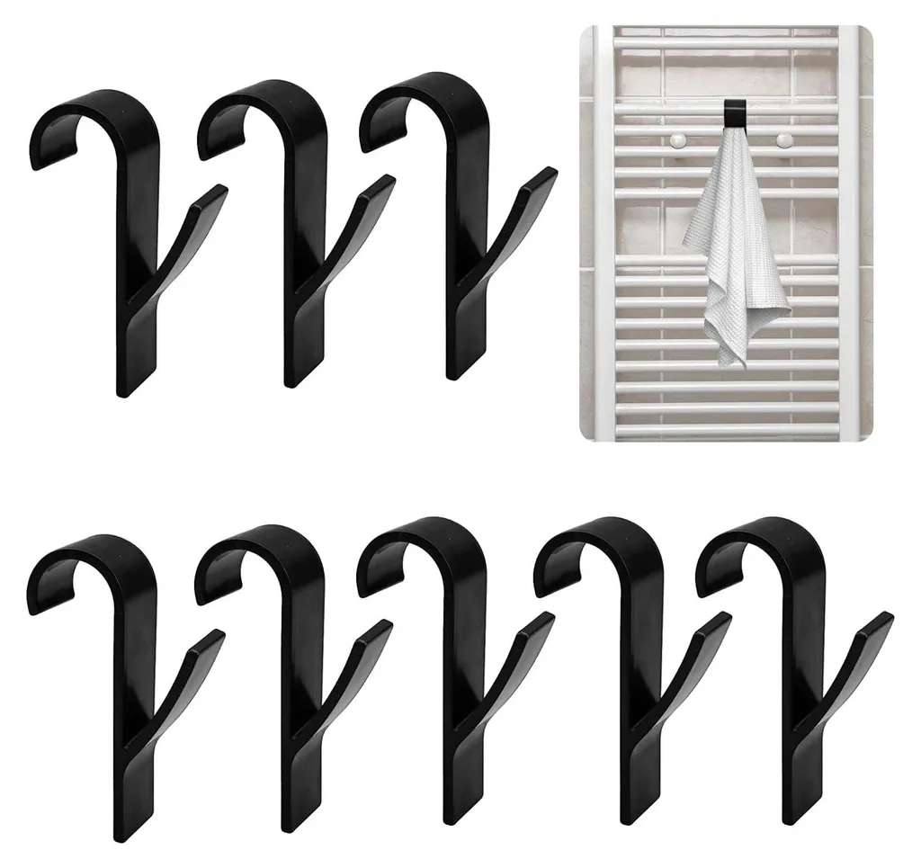 Lot de 8 crochets pour radiateur sèche-serviettes noir en ABS durable