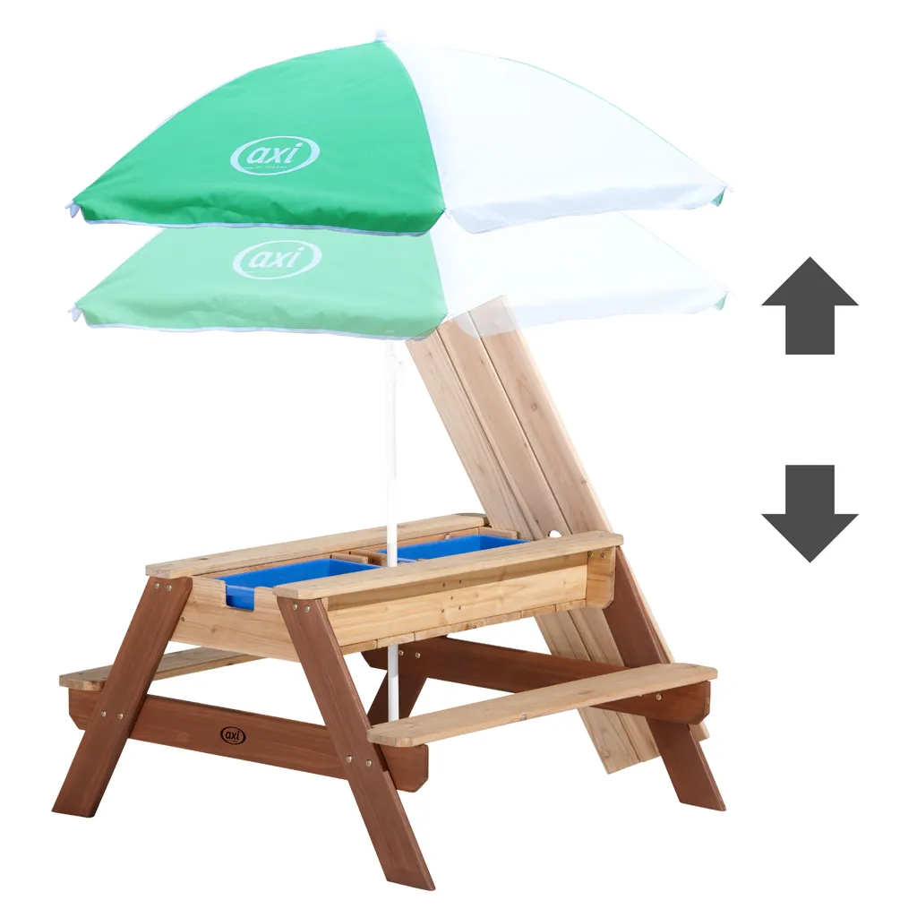 AXI Nick Table Sable et Eau avec Parasol en Bois Marron 95x97x48 cm