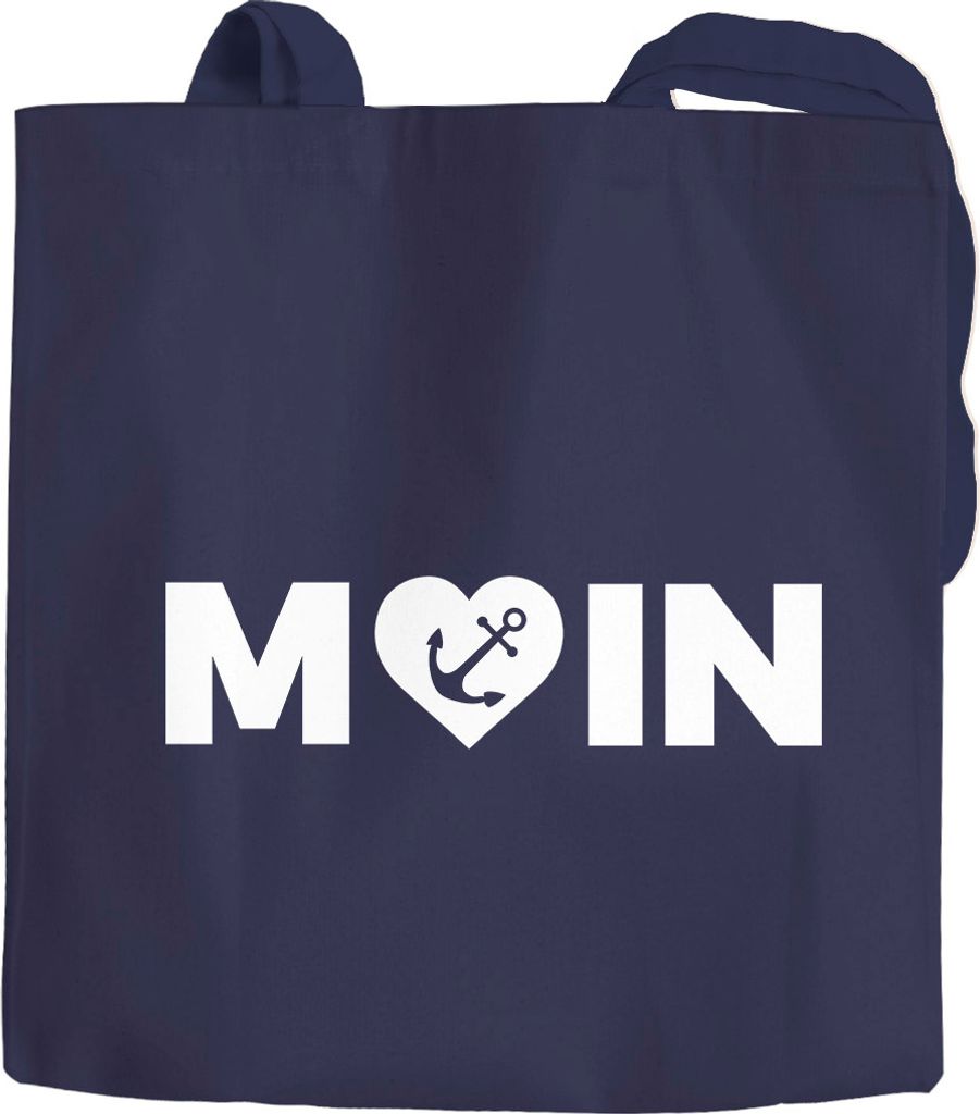 Jutebeutel Moin Love Herz mit Anker Baumwolltasche Stoffbeutel Tragetasche Baumwolltüte Stofftasche Moonworks navy 2 lange Henkel