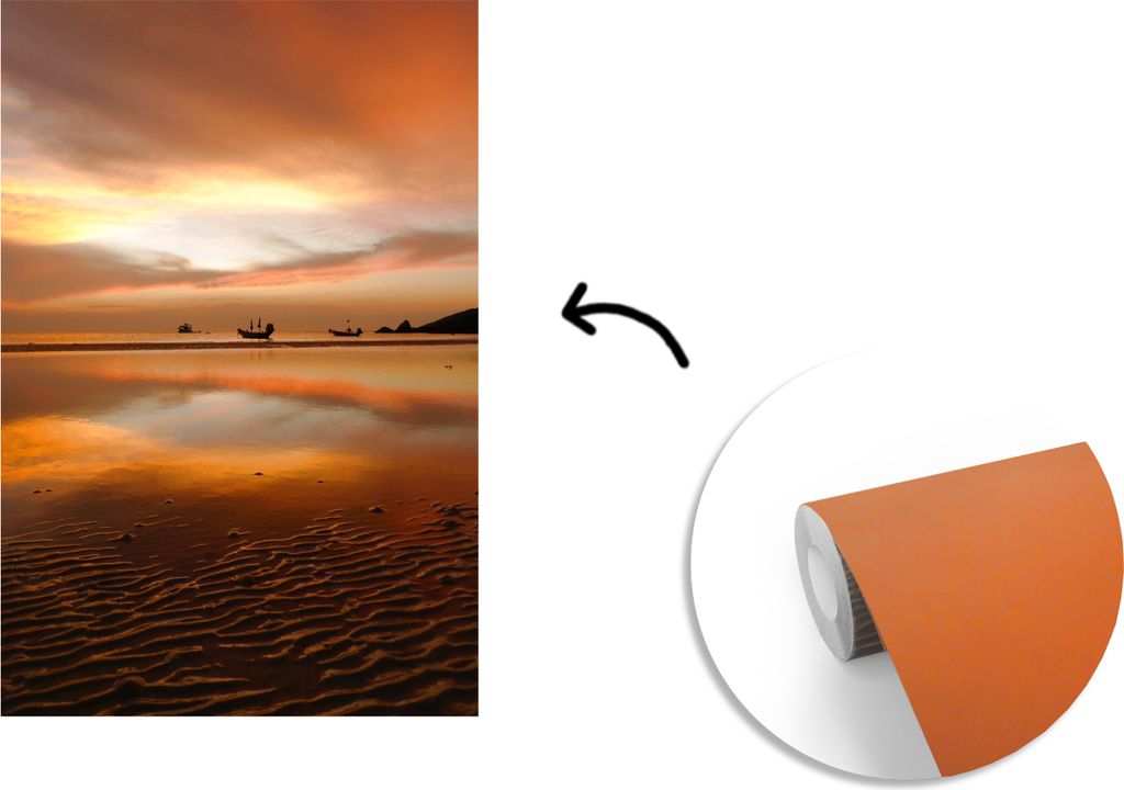 MuchoWow Fototapete für Wohnzimmer oder Schlafzimmer Wandtapete Vinyl Motivtapete Sonnenuntergang über dem Sairee Beach auf Ko Tao in Thailand....