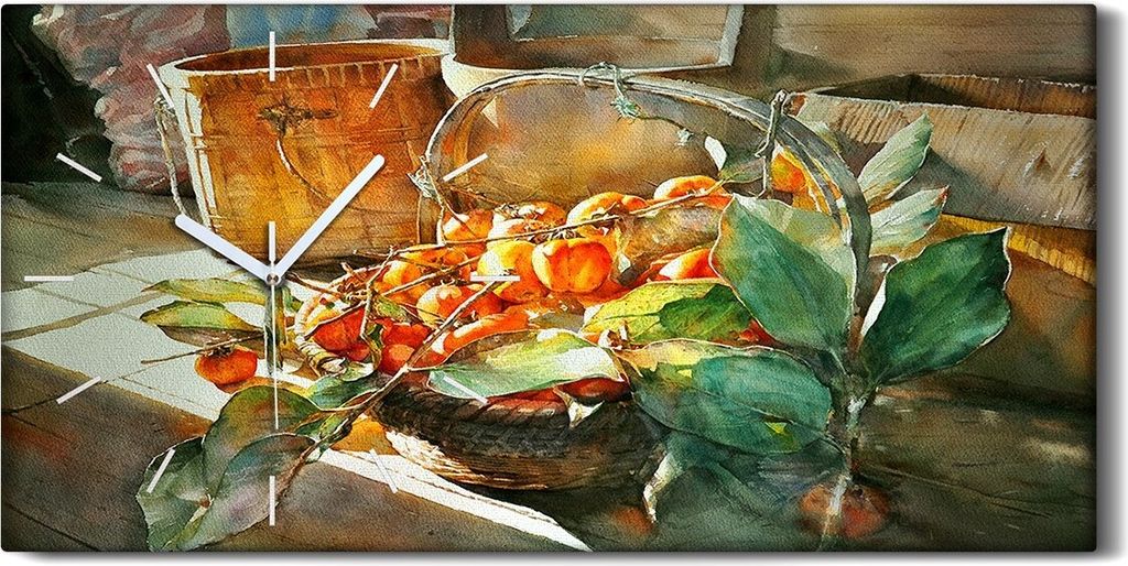 Dekor Leinwand Uhr Wandbilder Geräuschlos 60x30 Malerei Lebensmittel Obst gesund - weiße Hände