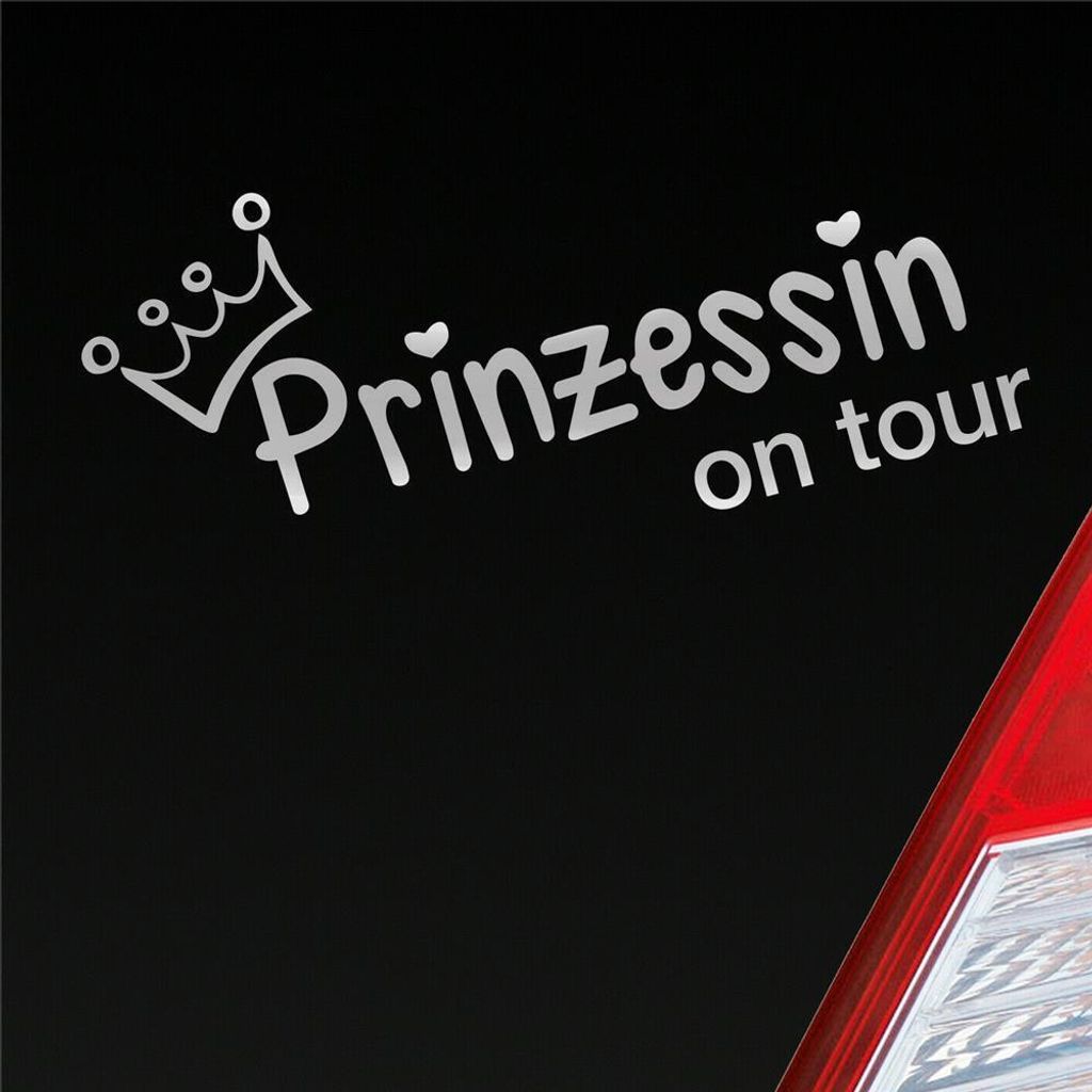 Auto Aufkleber Prinzessin on tour Krone Mädels 20x10 cm Silber Sticker Heckscheibenaufkleber
