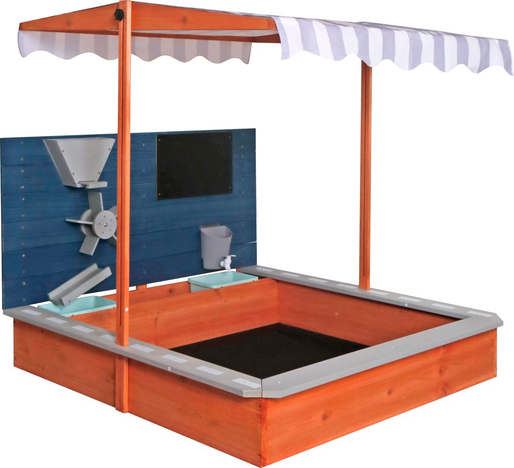 Bac à Sable Bois Spielwerk Sami 120x120cm - Toit Réglable Protection UV 50+ Avec Tapis Sol