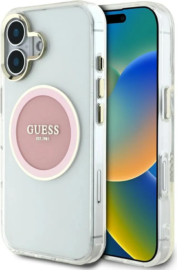 Etui Guess Iml in metallo colorato, cerchio classico, logo Magsafe Do Iphone 16 Różowy