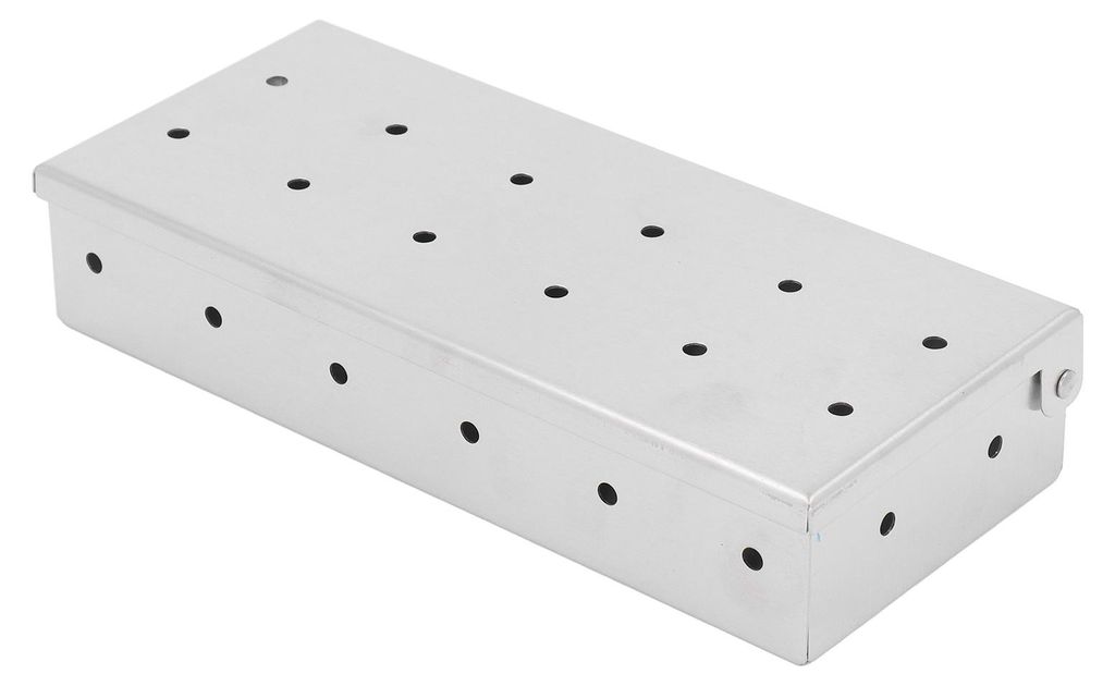 Edelstahl-Räucherbox, Holzspäne, Grillrauch mit belüftetem Deckel, für geräuchertes Aroma, aufklappbares Grillzubehör