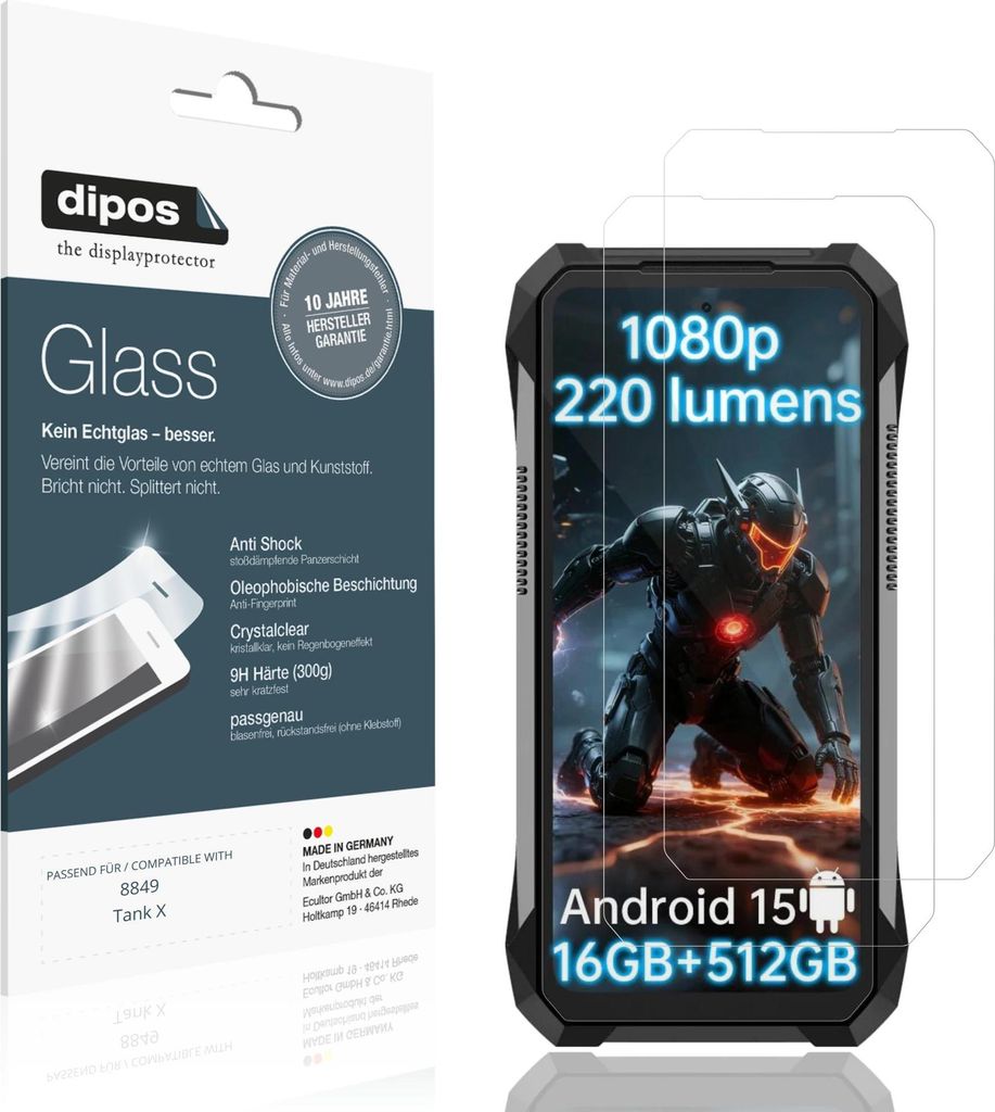 2x Schutzfolie für 8849 Tank X - Anti-Shock 9H Folie dipos Glass Kunststoffglas