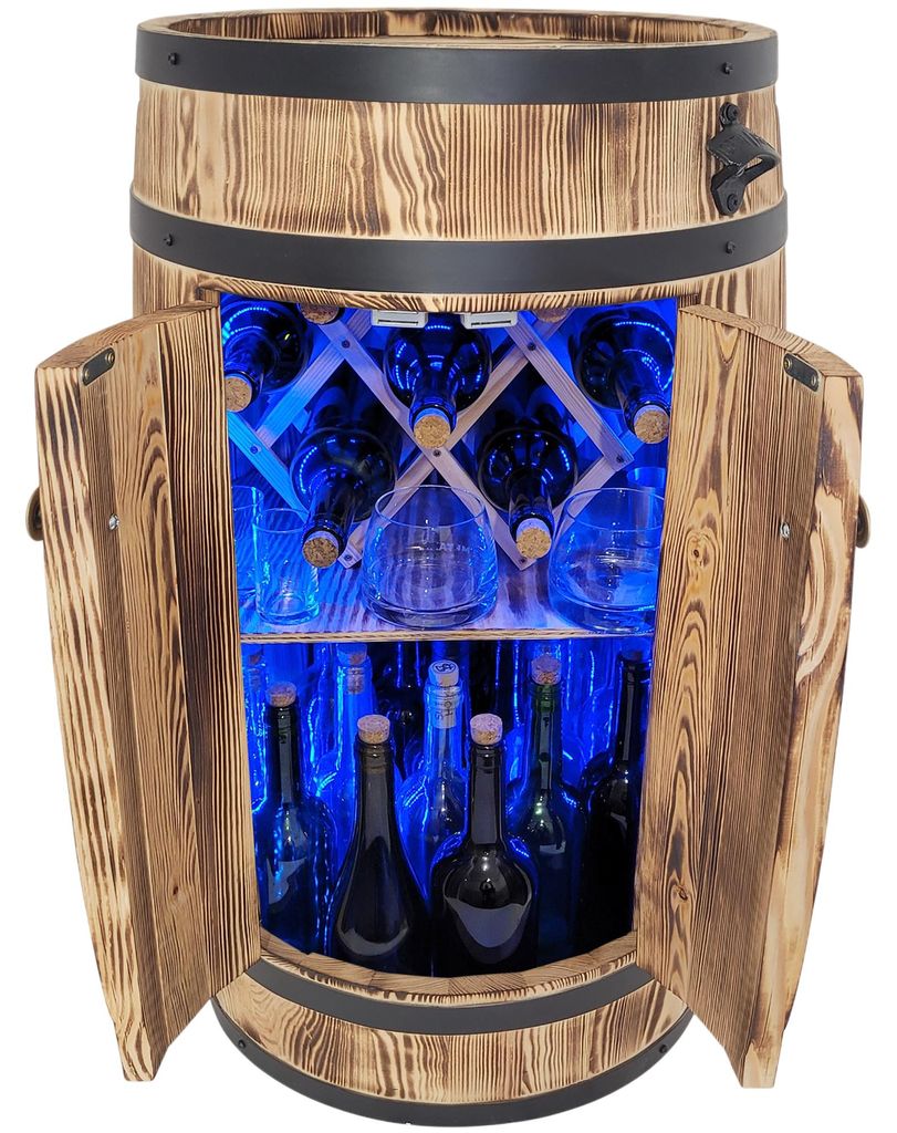Bar z drewnianej beczki z oświetleniem LED RGB i półką na Zdjęcie produktu 